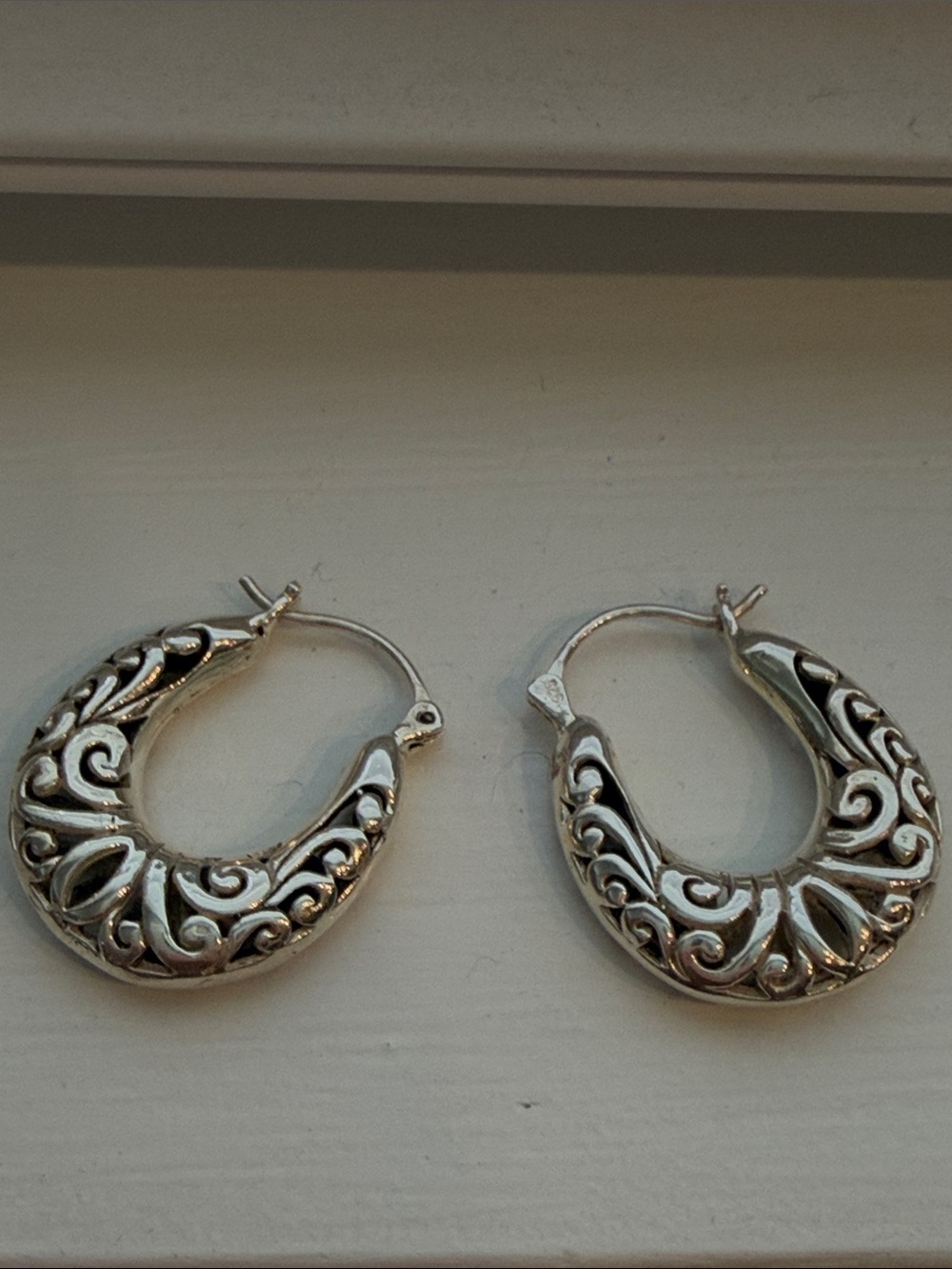 Silver Filigree Hoop Earrings - Elegant Women's Jewelry